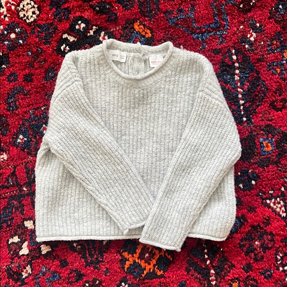 Mango Kids Cozy Ribbed Crewneck Sweater - Light Gray - 18-24 months